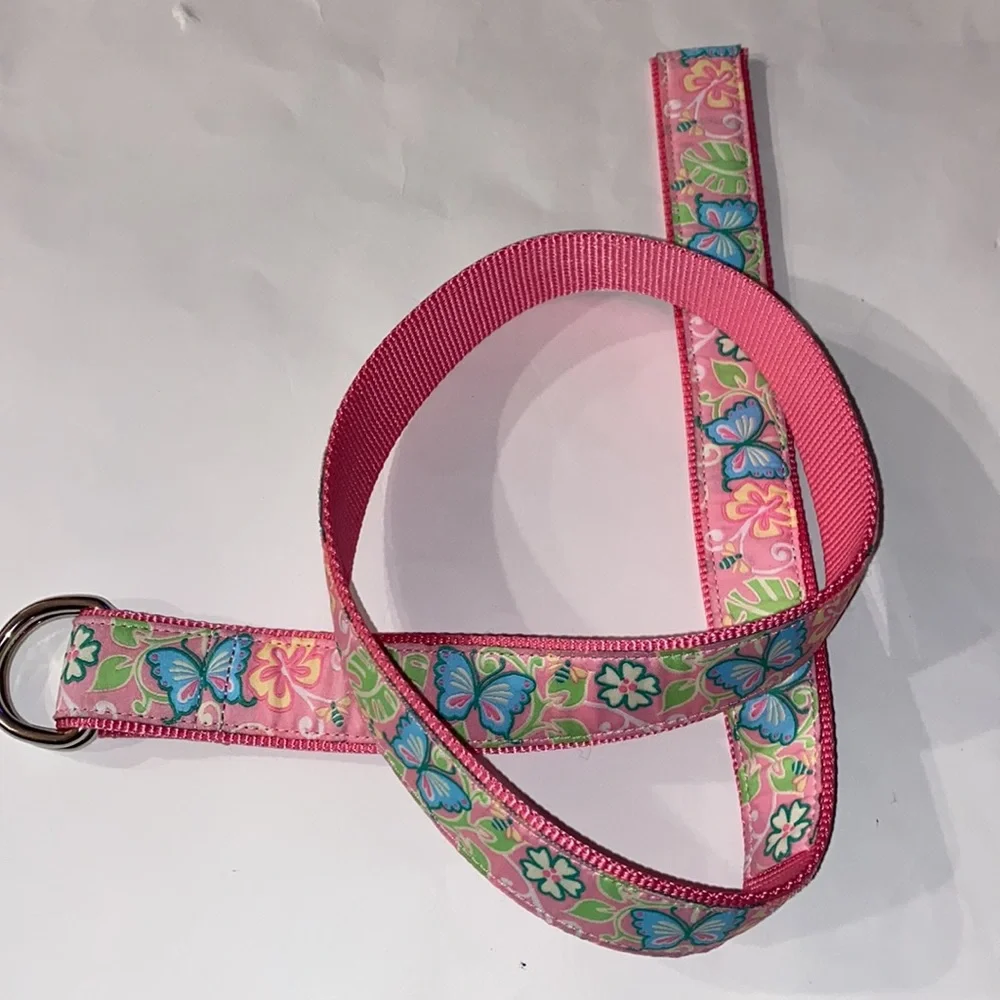 🎉HP🎉Douglas Paquette Belt Jacquard Grosgrain Ribbon D Ring Pink Butterflies S